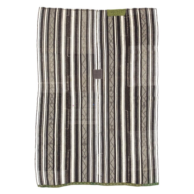 Vintage Black & White Striped Kilim Rug-6'2'x9" For Sale