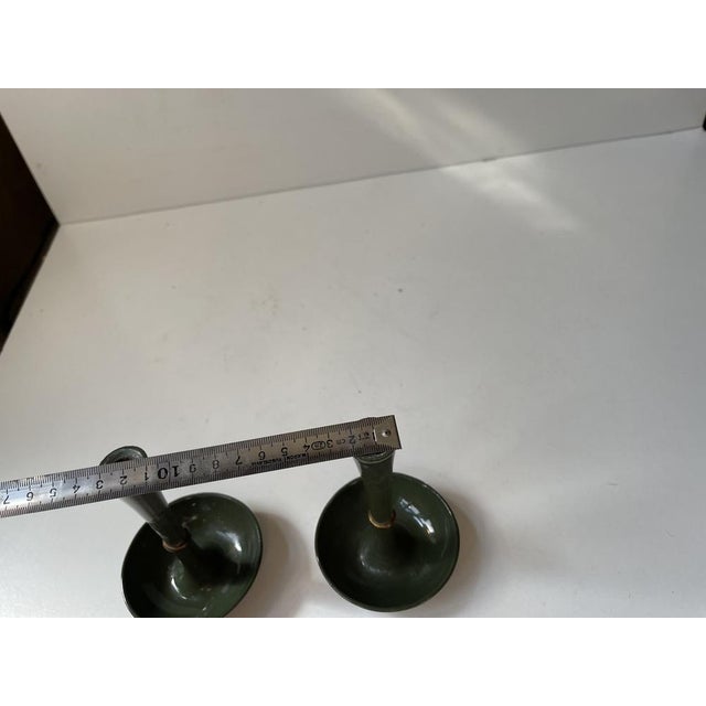 Candleholders in Green Enamel, Brass & Cast Iron from Jens Harald Quistgaard, 1960s, Set of 2 For Sale - Image 9 of 10