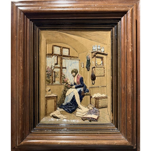Unknown artist, mother with children in a room, circa 1900. Porcelain/ceramic, approx. 40 x 35 cm (including frame). This...