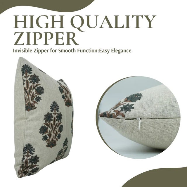 Art Deco Fabdivine Indoor Pillow Cover Hand Block Printed Thick Linen 18x18 Inch- Morpankh For Sale - Image 3 of 5