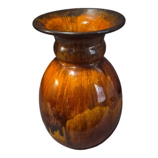 Vintage Drip Glazed Pottery Orange Brown Tone Vase For Sale