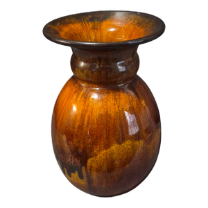 Vintage Drip Glazed Pottery Orange Brown Tone Vase