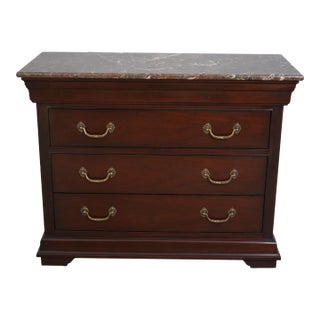 Neoclassical 3 Drawer Marble Top Mahogany Chest For Sale