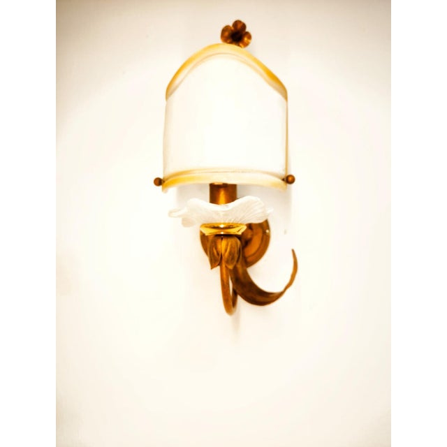 Wrought Iron Wall Light with Glass Fan For Sale - Image 7 of 16