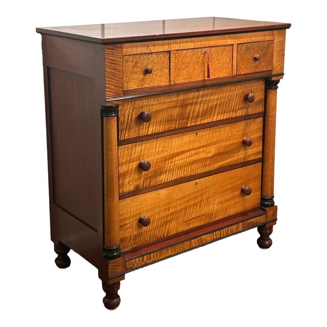 American Empire Curly and Bird’s Eye Maple Chest, Circa 1830. For Sale