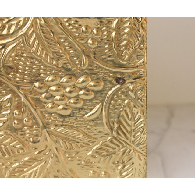 1970s Embossed Brass Shopping Tote Bag Magazine Holder For Sale In Milwaukee - Image 6 of 8