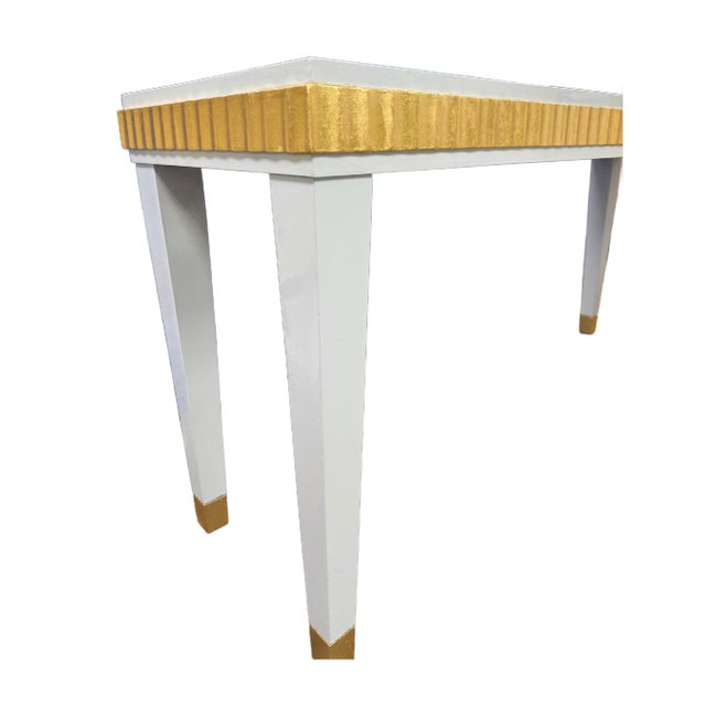 Long High Gloss Light Blue Lacquered Console table with goldleaf water gilding trim. Beautiful sleek and elegant modern...