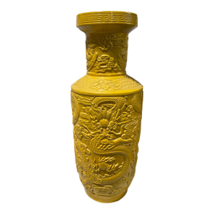 Vintage Lg Chinoiserie Famille Jaune Style Dragons Vase. 27" H