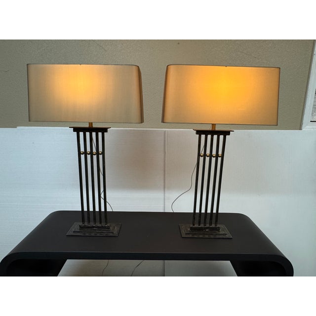 Late 20th Century Late 20th Century Tanner Kenzie Sculpted Iron Craftsman Table Lamps, Pair For Sale - Image 5 of 12