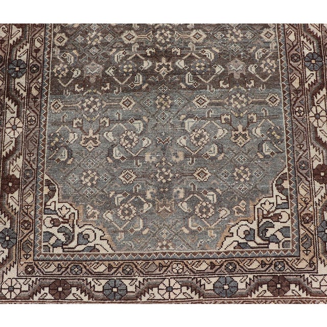Antique Persian Malayer Runner With All Over Herati Design in Blue and Brown For Sale - Image 10 of 12