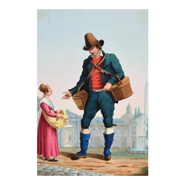 The Peddler - Original Ink and Watercolor by Anonymous Italian Artist - 1800 19th Century For Sale