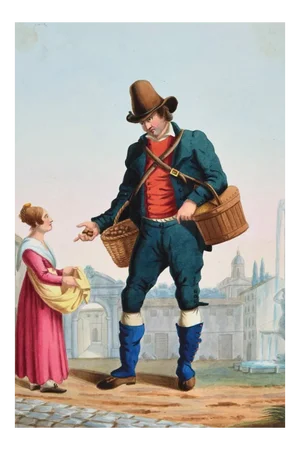 The Peddler - Original Ink and Watercolor by Anonymous Italian Artist - 1800 19th Century