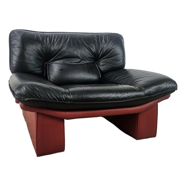 Red and Black Leather Armchair attributed to Nicoletti Salotti, 1980 For Sale