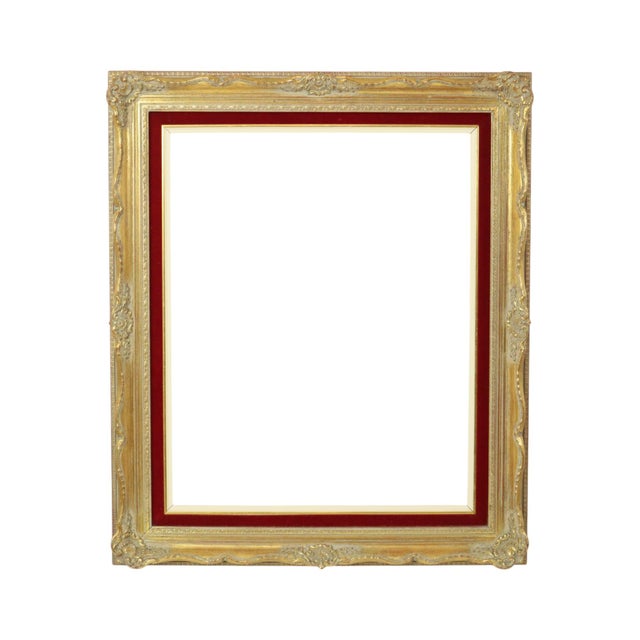 Rococo Vintage Baroque Style Gilt Frame in Red Velvet For Sale - Image 3 of 18