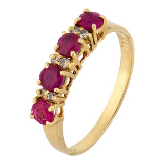 Vintage Ruby Diamond 14k Yellow Gold Band, Size 6 For Sale