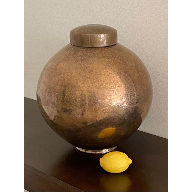 Outstanding rare large spherical hand-thrown studio ceramic ginger jar or vase by legendary potter Gary McCloy. The finish...