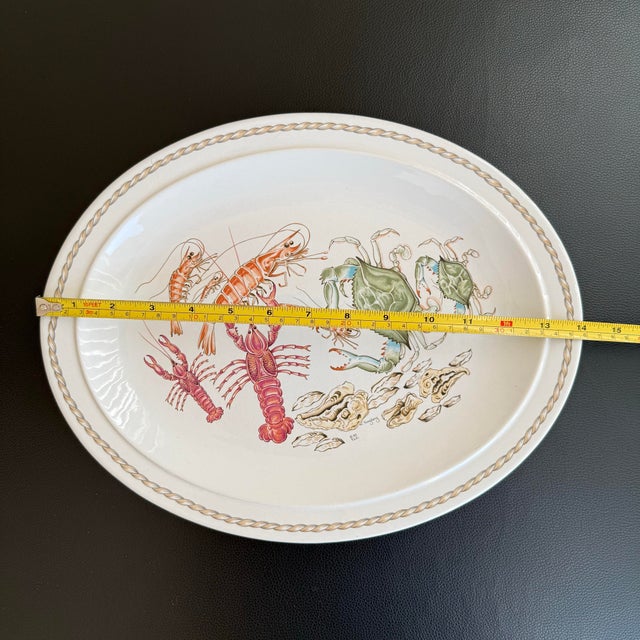 White Vintage Ljungberg Coquillage 14” Ceramic Serving Platter Lobster Shrimp Crab Seafood For Sale - Image 8 of 11