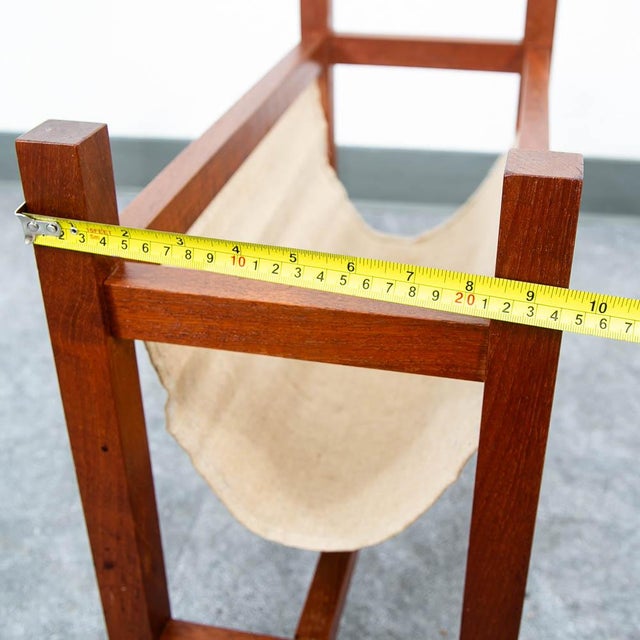 Brown Mid Century Modern Magazine Rack Danish Canvas Sling Teak Vintage Tan Brown For Sale - Image 8 of 10