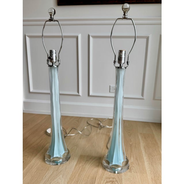 Postmodern 1980s Monumental Drexel Heritage Cased Glass & Acrylic Column Lamps - a Pair For Sale - Image 3 of 7