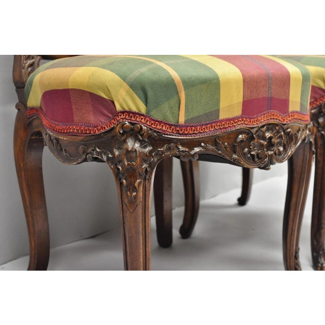 Wood Antique French Country Louis XV Carved Walnut Cane Back Side Chairs - A Pair For Sale - Image 7 of 18
