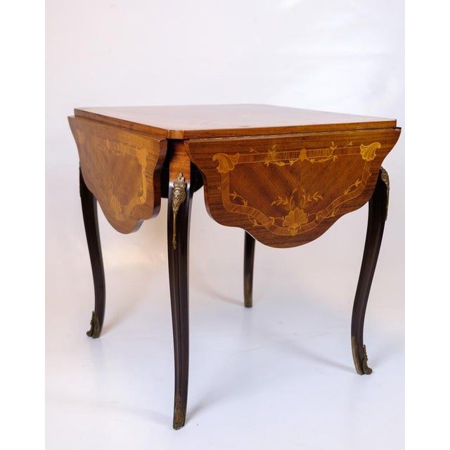 Rococo Style Mahogany and Rosewood Intarsia Side Table with Flaps, 1890s For Sale - Image 5 of 14