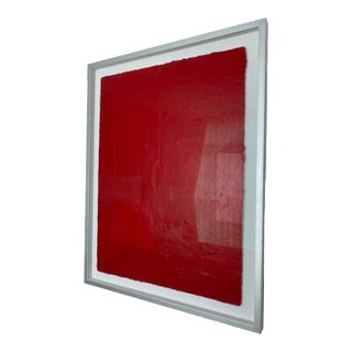 2000s Artist David Garcia “Untitled Red" Oil Painting & Collage on Paper, Framed For Sale