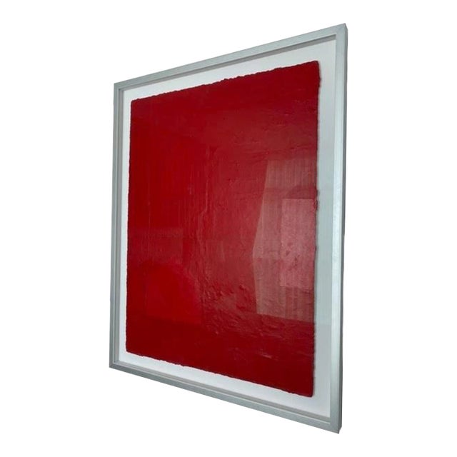 2000s Artist David Garcia “Untitled Red" Oil Painting & Collage on Paper, Framed For Sale