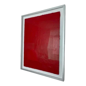2000s Artist David Garcia “Untitled Red" Oil Painting & Collage on Paper, Framed