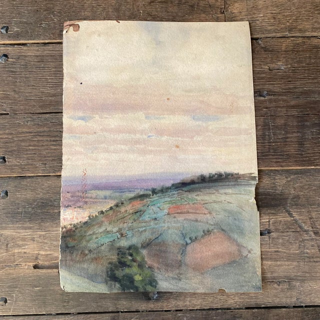 Impressionist Listed British Artist Bernard Harper Wiles 1883-1966 - Double Sided Landscape Watercolor Painting: The Hills of England For Sale - Image 3 of 8