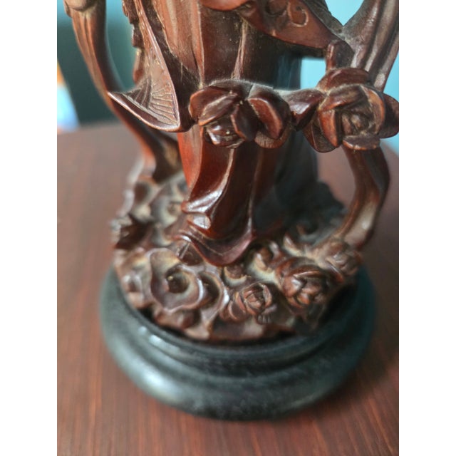 Early 20th Century Chinese Carved Wood Celestial Maiden Statue For Sale - Image 5 of 12