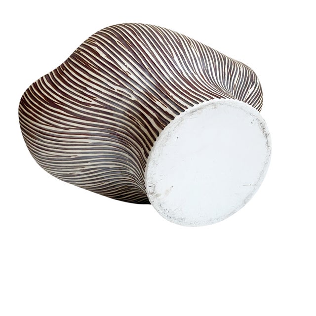 Brown Organic Textured Ceramic Vase With Striped Detail For Sale - Image 8 of 8