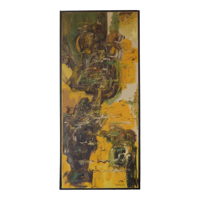 Vintage Mid Century D Myers Vertical Abstract Painting For Sale