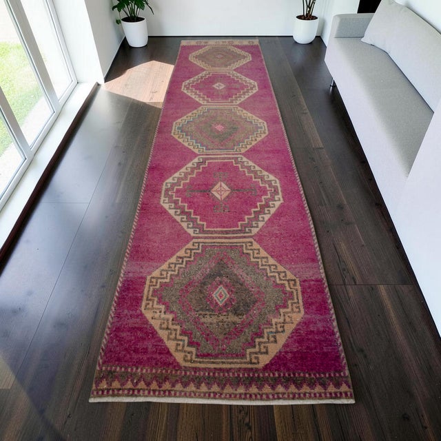 Hand-Knotted Turkish Runner Rug Hallway Rug, Kitchen Runner, Bed Side Accent - 3′ × 11′3″ For Sale - Image 4 of 13
