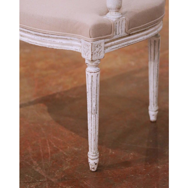 Gray Pair of 19th Century French Louis XVI Painted Armchairs With Upholstered Seats For Sale - Image 8 of 10