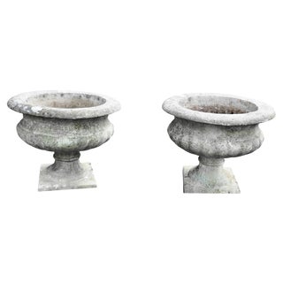 Mid-Century Weathered Cast Stone Garden Planters, 1950, Set of 2 For Sale