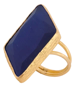 Blue Cat Eye Stone Stylish Chunky Gold Ring, Size 4