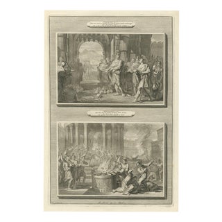 Pieter Mortier, Jehu and the Heads of Ahab's Sons and Baal's Prophets Slain, 1700, Engraving For Sale