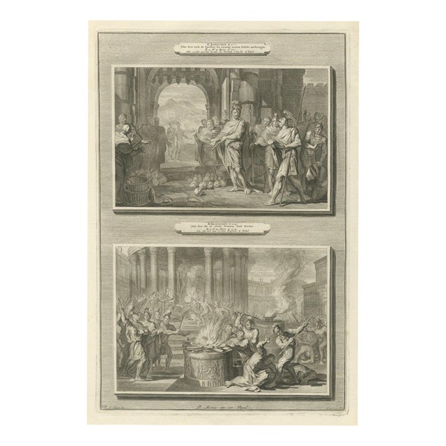Pieter Mortier, Jehu and the Heads of Ahab's Sons and Baal's Prophets Slain, 1700, Engraving For Sale