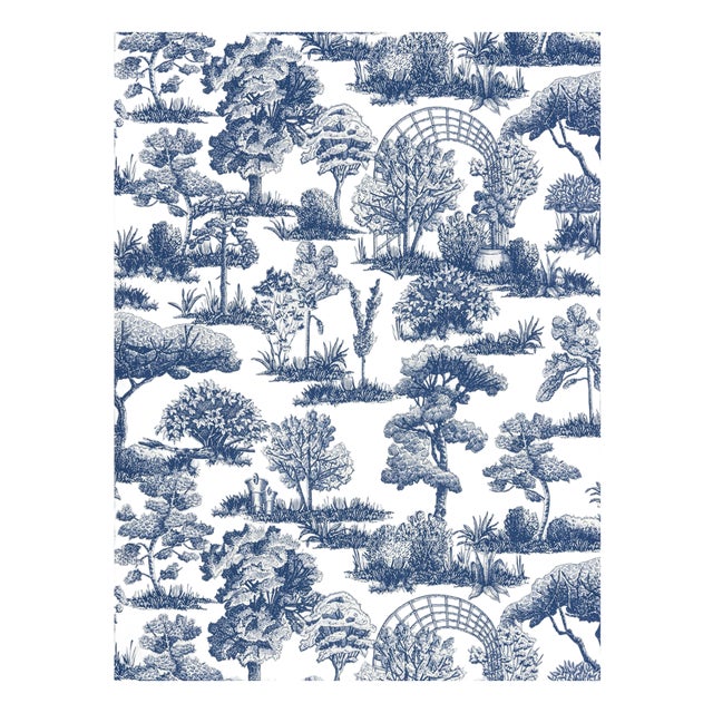 Sample - The House of Scalamandré Garden Toile Wallpaper, Lapis For Sale