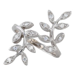 0.20ctw Vine Work Flower Bypass Ring 14k White Gold Size 6.25 Floral Cocktail For Sale