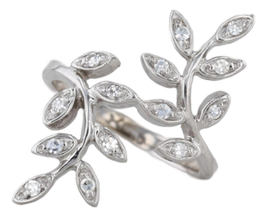 0.20ctw Vine Work Flower Bypass Ring 14k White Gold Size 6.25 Floral Cocktail