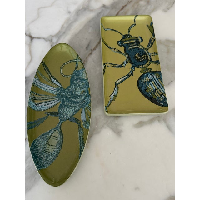 Olive Vintage Rectangular Ceramic Trinket Tray With Insect For Sale - Image 8 of 9