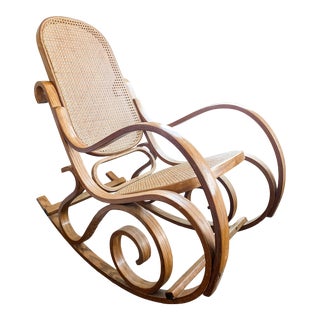 Late 20th Century Bentwood Cane Rocking Chair For Sale