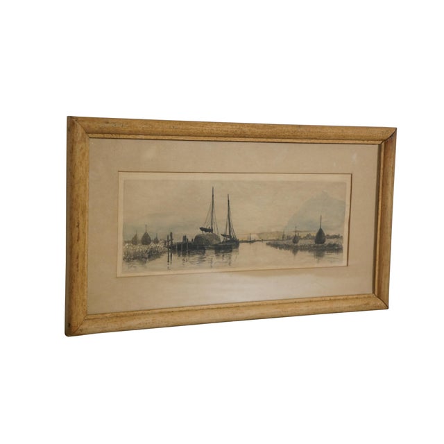 Victorian Antique Charles Frederick Mielatz Nautical Sailboats Dock Harbor Etching 19", Framed For Sale - Image 3 of 9