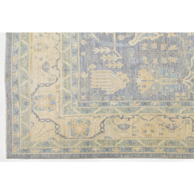 Contemporary Hand-Knotted Oushak-Style Wool Area Rug in Slate Blue and Cream For Sale - Image 9 of 12