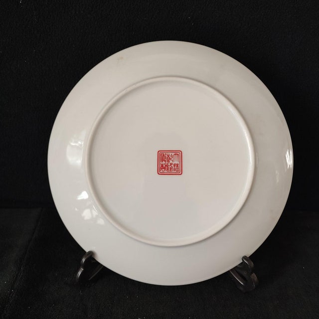 Early 20th Century Chinese Ceramic Plate,Famille Rose Porcelain Plate Hand Painted Flowers and Fish Pattern For Sale - Image 5 of 11