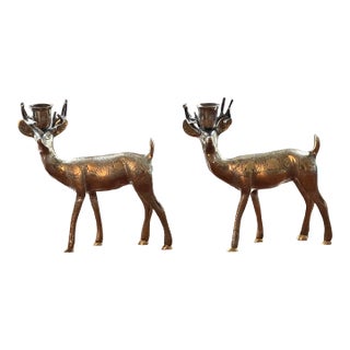 Vintage Brass Reindeer Candle Holders - a Pair For Sale