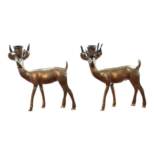 Vintage Brass Reindeer Candle Holders - a Pair