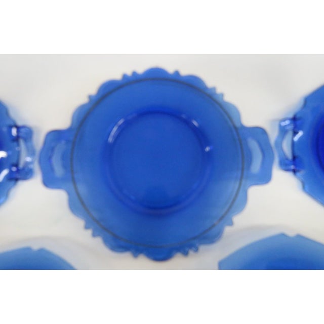 Early 20th Century Le Smith Mount Pleasant Cobalt Blue Glass Plates With Handles Set of Five For Sale - Image 4 of 18