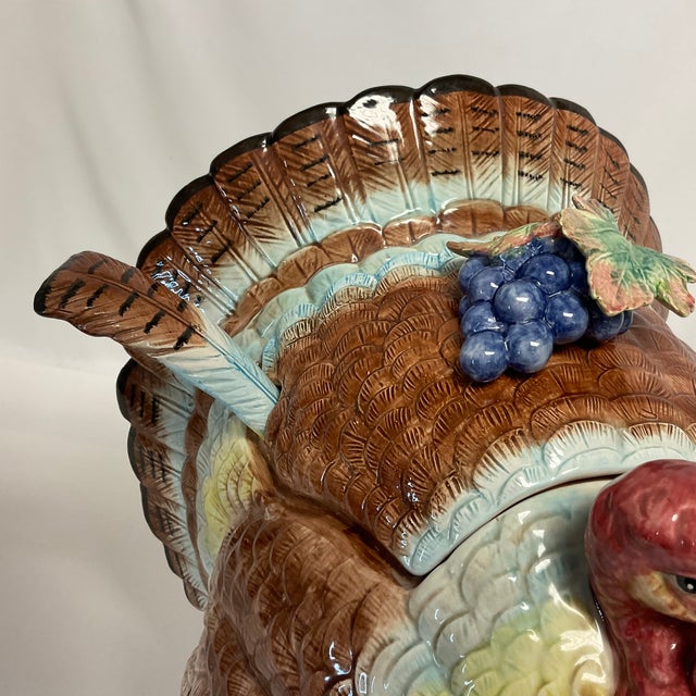 1993 Vintage Fitz & Floyd Majolica Large Scale Turkey Tureen With Ladle
